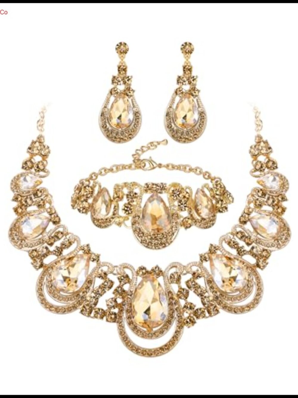 Crystal Wedding Jewelry Set Necklace Bracelet Earrings Prom